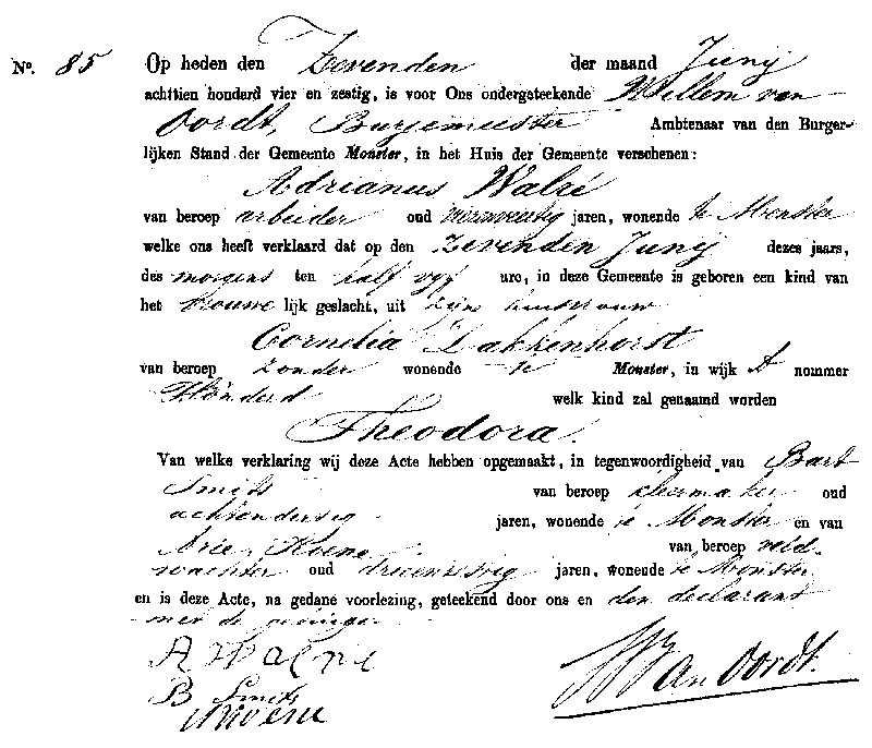 18640607 geb akte 85 Theodora dv A Walre - C Dakkenhorst